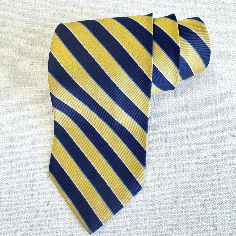 Brooks Brothers 346 Pure Silk Regimental Stripe Tie Navy Gold Blue 60.5" x 3.5"